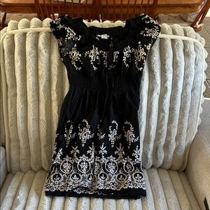 Black Dress with White Floral Embroidery